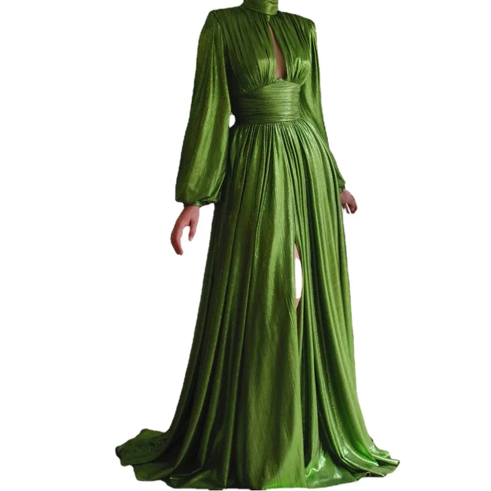 2023 spring and summer fashion color waist hanging neck big swing sexy avocado green dress color long skirt female
2023 spring and summer fashion color waist hanging neck big swing sexy avocado green dress color long skirt female