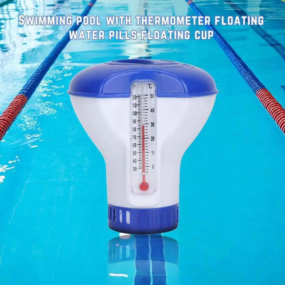 

Swimming Pool Chlorine Floating Pills Dispenser Box Tablet Chlorine Dispenser Automatic Pool Tools Cleaning Thermometer C3R1