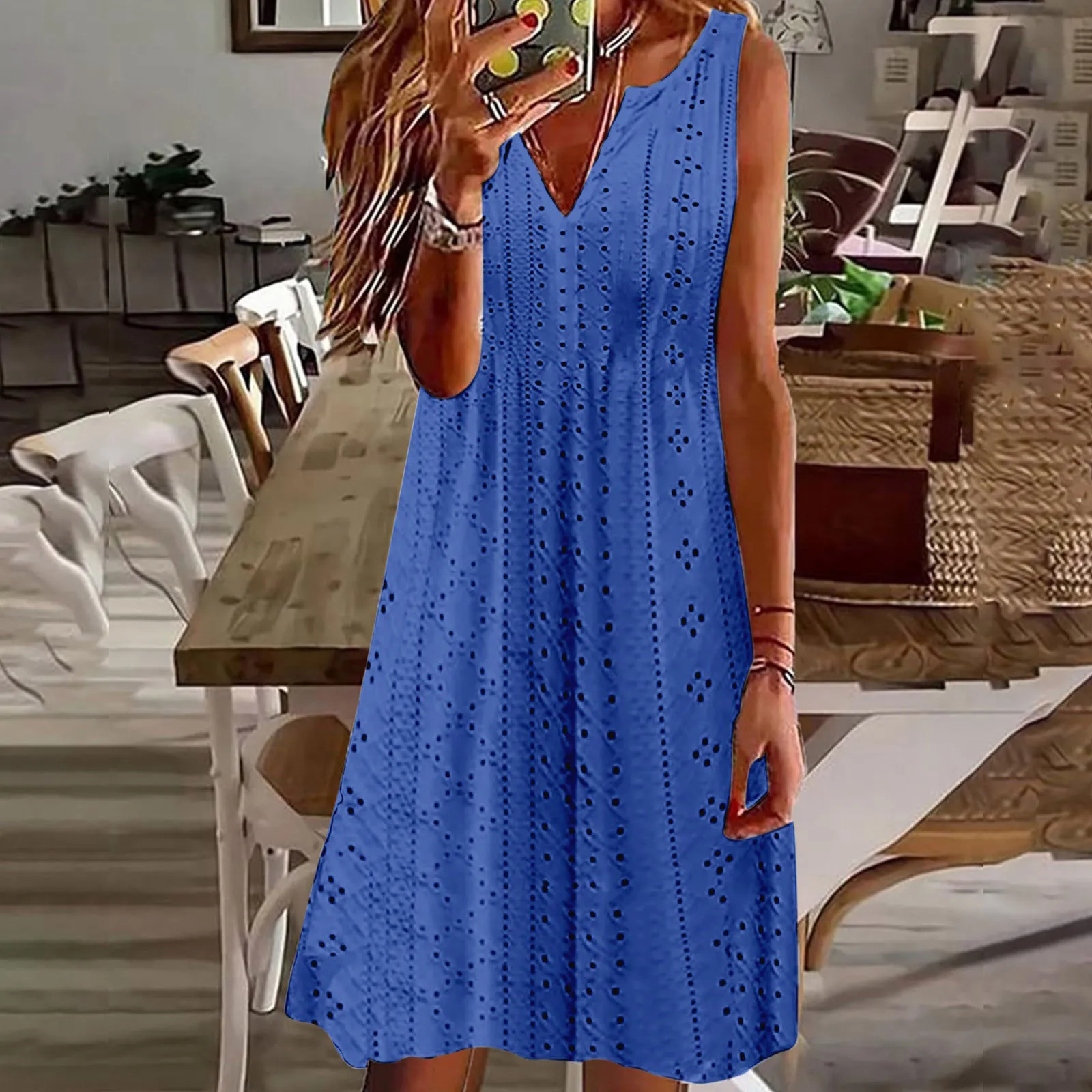 Dress For Women Summer Causal Fashion Lace Swing Jacquard V Neck Sleeveless Dresses Loose Solid Color Mid Calf Sundress 2024
Dress For Women Summer Causal Fashion Lace Swing Jacquard V Neck Sleeveless Dresses Loose Solid Color Mid Calf Sundress 2024