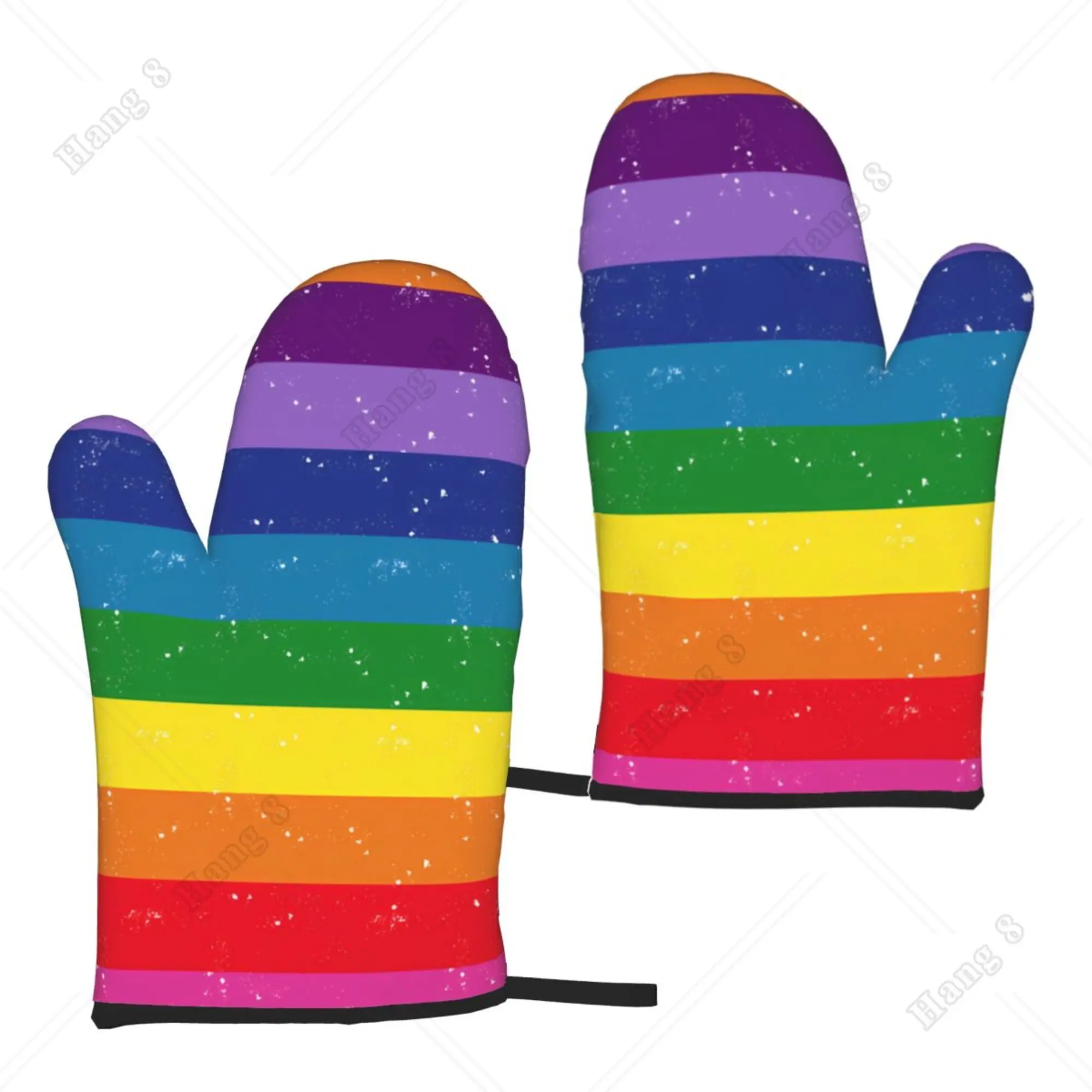 

Rainbow Stripes Stars LBGT Oven Mitts Kitchen Gloves 2PC for Men Women Heat Resistant Print Polyester One Size Cooking Baking