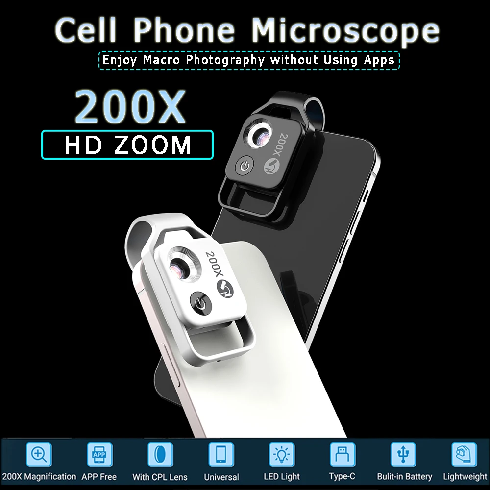 

APEXEL HD 200X Microscope Macro Lens For Mobile Phone Magnification Pocket With CPL Filter LED Light for iPhone All Smartphones