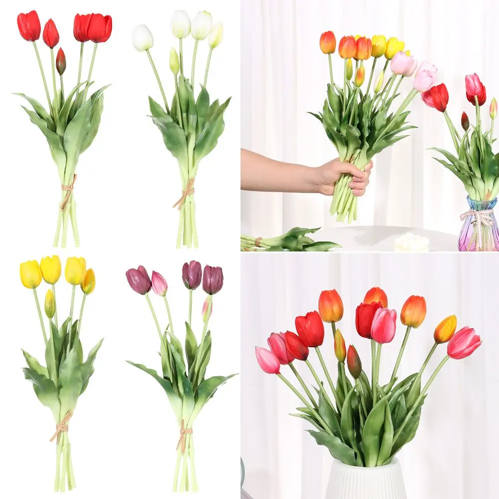 

Роскошный силиконовый букет тюльпанов на ощупь, 5 головок стеблей, Декоративные искусственные цветы для гостиной, искусственные цветы