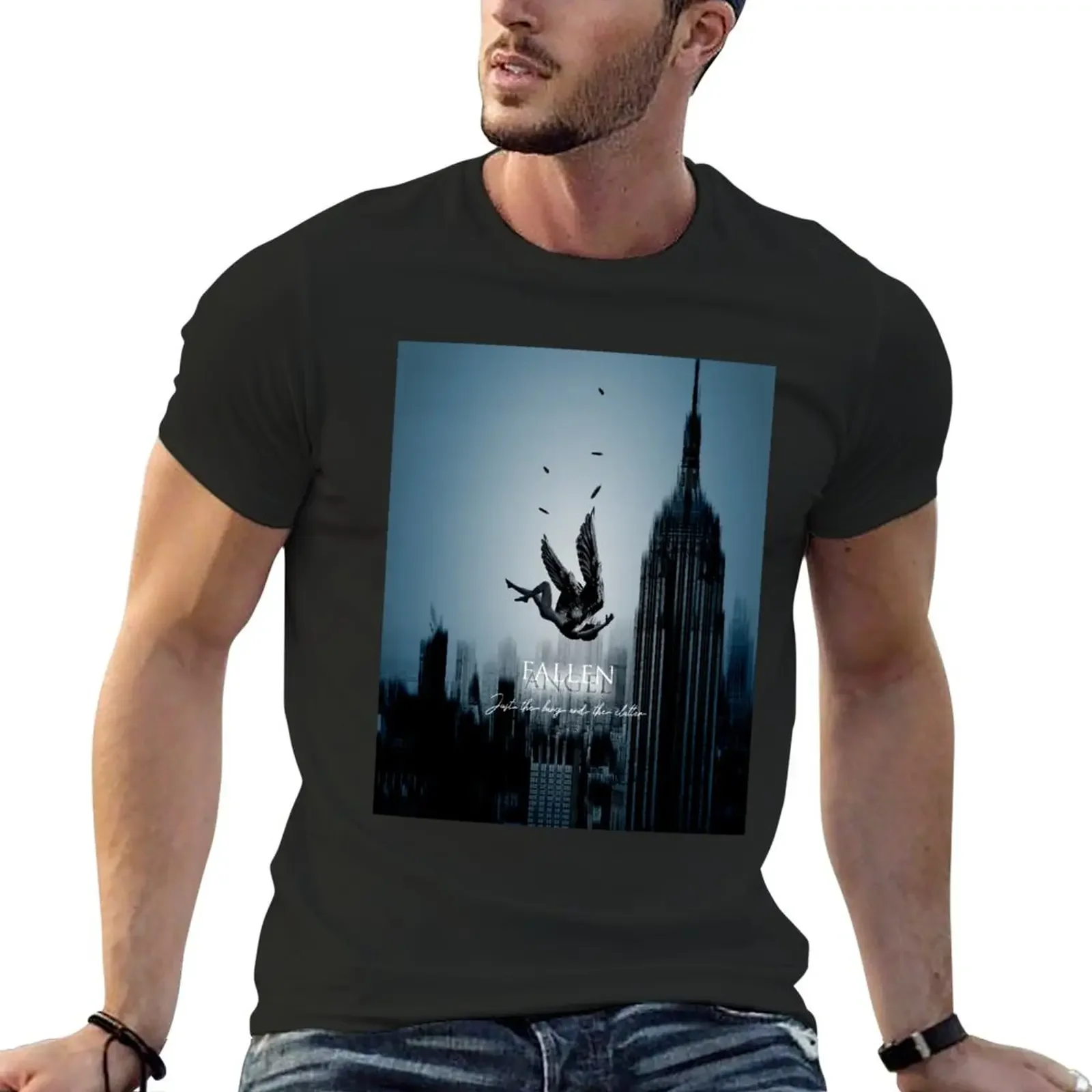 

u2 stay fallen angel blue T-Shirt oversized Blouse Aesthetic clothing fruit of the loom mens t shirts