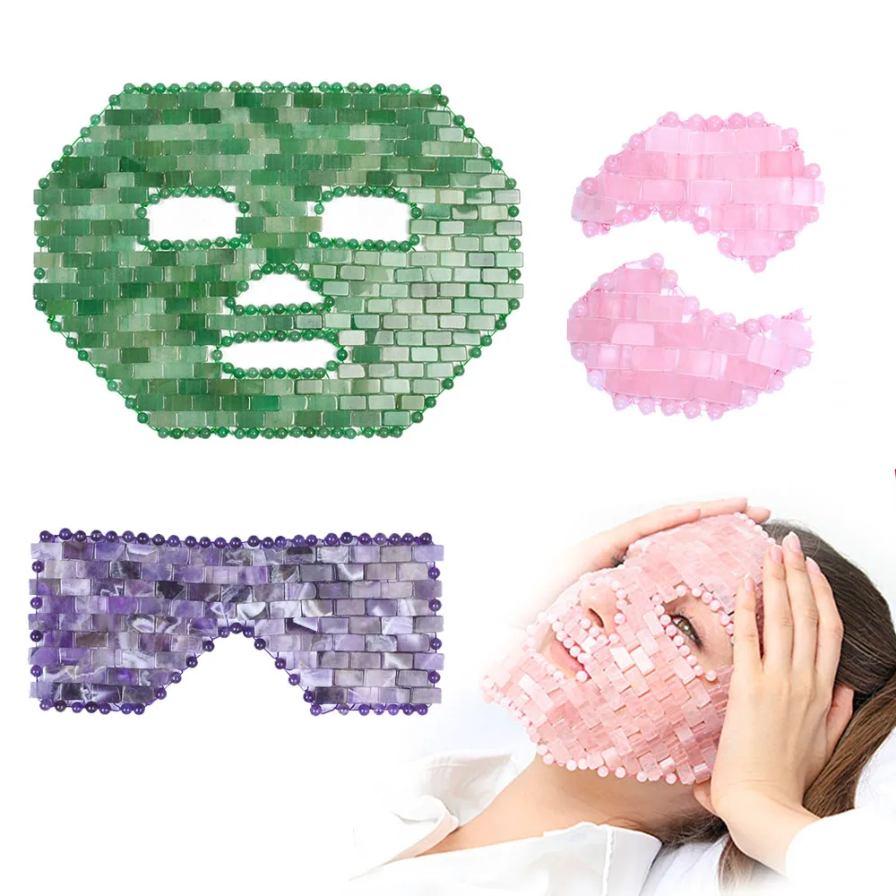 

Eyes Sleeping Face Mask Cold Therapy Wrinkle Removal Anti-Aging Natural Crystal Amethyst Stone Jade Facial Massage Tool Set Gift
