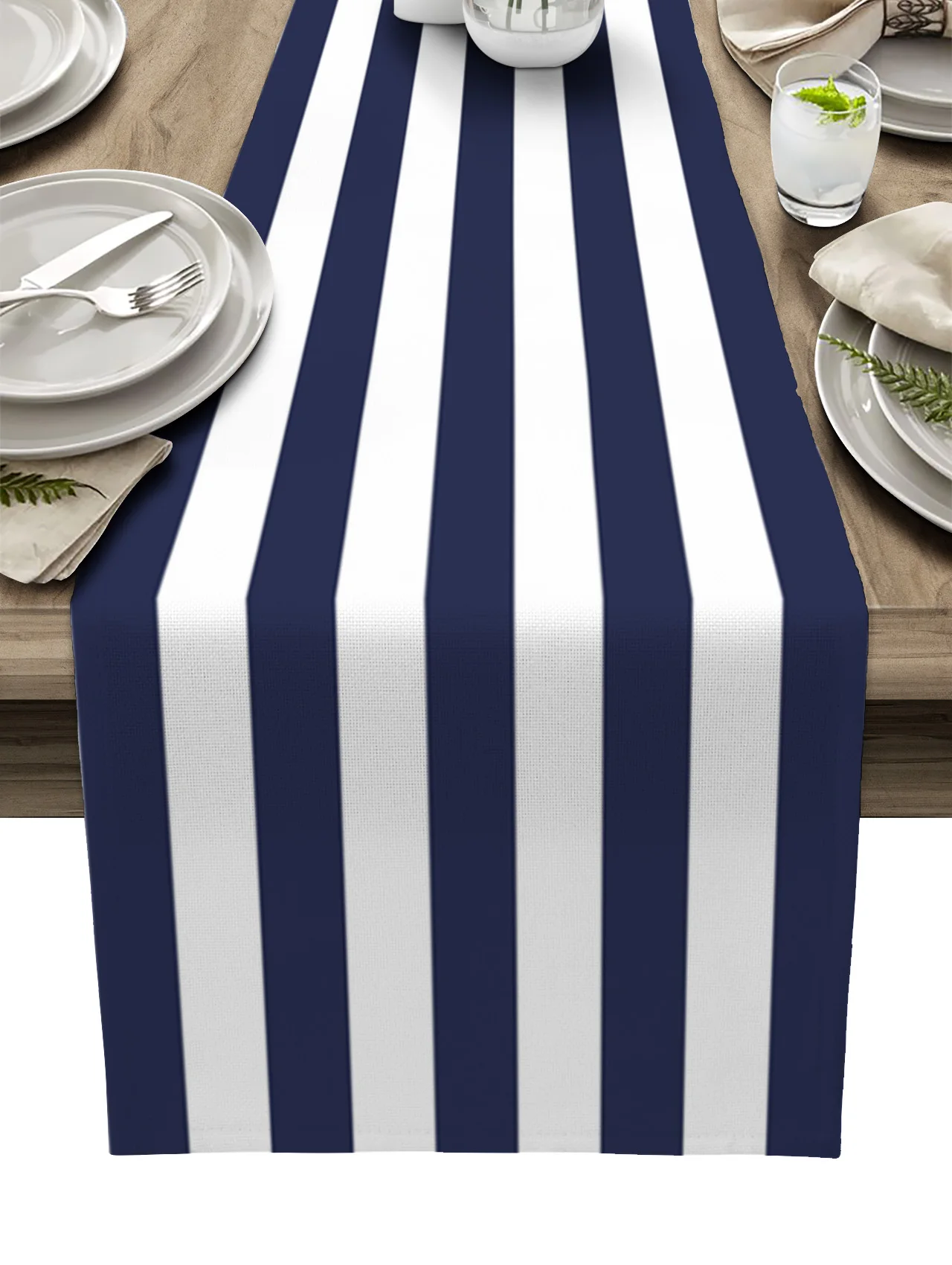 

Льняная скатерть в темно-синюю белую полоску, украшение для кухонного стола, многоразовая скатерть для столового стола, декор для свадебной вечеринки