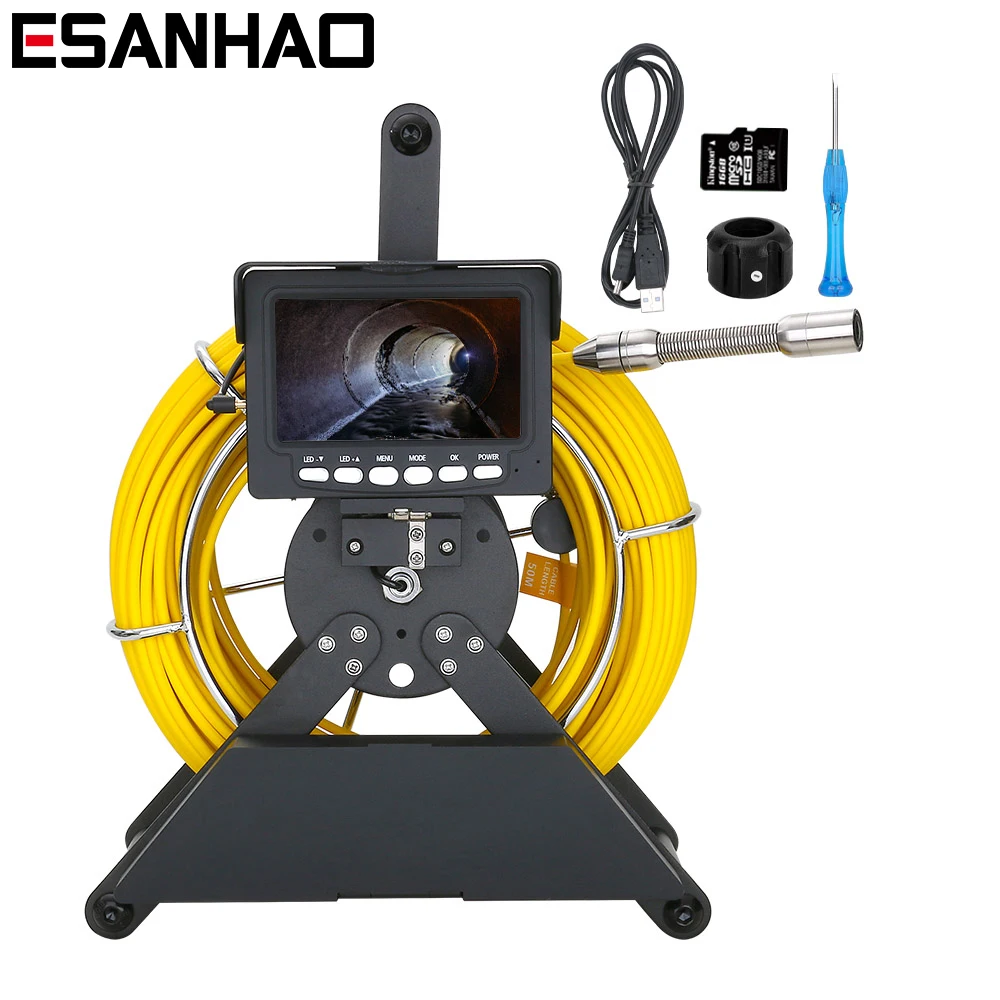 

4.3"Endoscope Sewer Pipe Inspection Camera with DVR 16G Video Card Drain Industrial 17/22MM HD 1000TVL IP68 Borescope 4500MAH