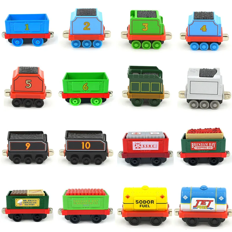 

Магнитные тележки для поездов Thomas and Friends, литые под давлением 1/43, железнодорожный поезд, локомотив, животное, фрукты, детские игрушки для мальчиков