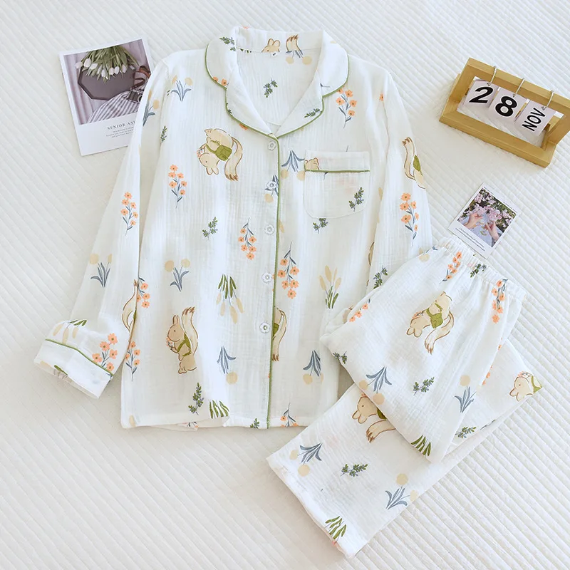 Women Pajamas Set Thin Suit Cartoon Nightgown Crepe Cotton Sweat-absorbing Soft Spring Autumn Long-sleeved Home Clothes Pijamas
Women Pajamas Set Thin Suit Cartoon Nightgown Crepe Cotton Sweat-absorbing Soft Spring Autumn Long-sleeved Home Clothes Pijamas