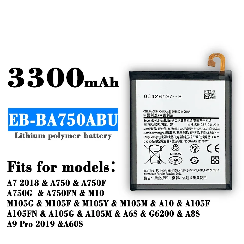 

EB-BA750ABU 3300 MAh Phone Battery For Samsung Galaxy A7 (2018) SM-A750F, A10 (2019) SM-A105F, Rechargeable Batteries Mobile