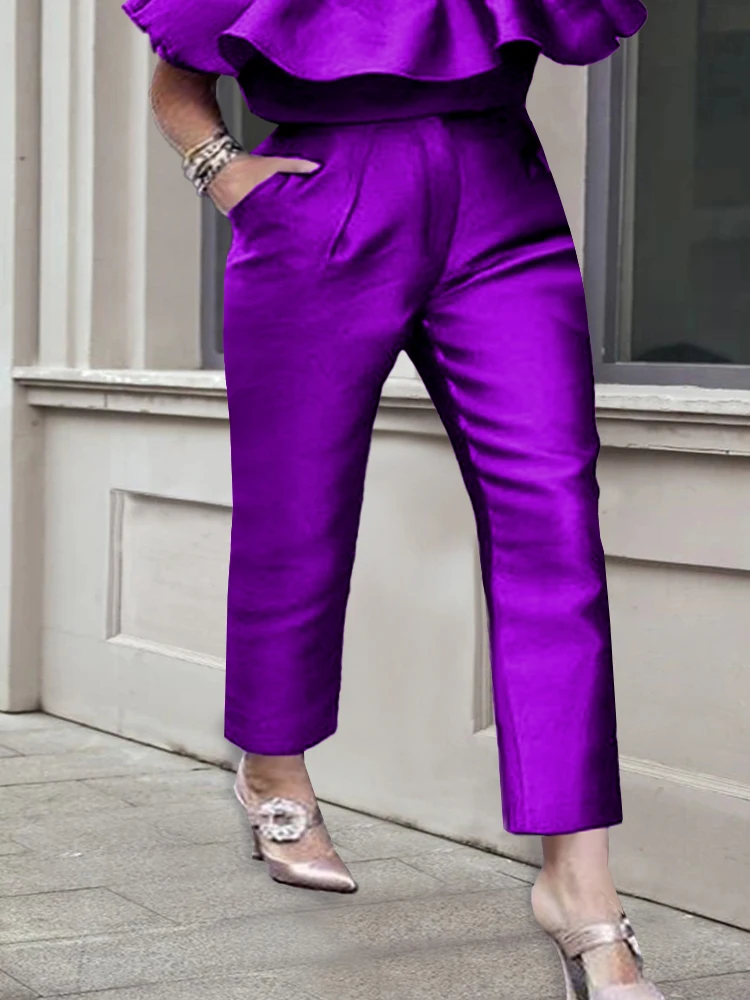 AOMEI Women Pants Purple Shiny High Elastic Waist Elegant Office Work Ankle Length Pencil Capris for Lady Summer Bottoms 4XL New
AOMEI Women Pants Purple Shiny High Elastic Waist Elegant Office Work Ankle Length Pencil Capris for Lady Summer Bottoms 4XL New
