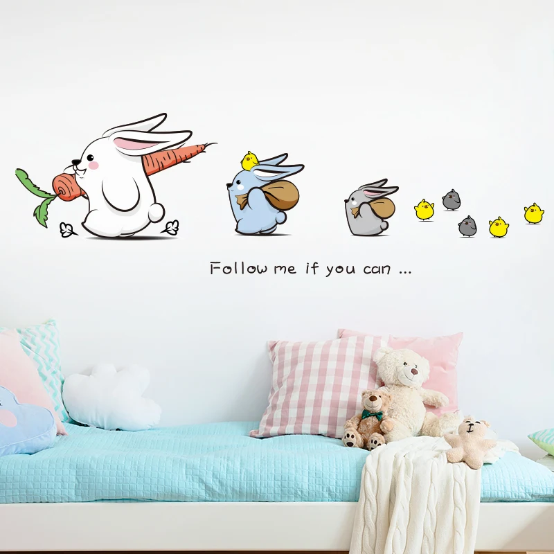 

[SHIJUEHEZI] Cartoon Rabbits Wall Sticker DIY Bunny Animal Wall Decals for House Kids Bedroom Baby Room Nursery Decoration
