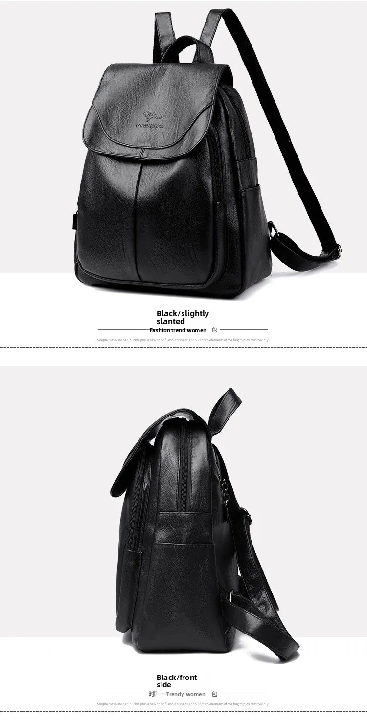 Women's Large Capacity Soft Leather Backpack Fashionable Versatile Travel Bag Urban Minimalist Style PU Material Zipper Opening Women's Large Capacity Soft Leather Backpack Fashionable Versatile Travel Bag Urban Minimalist Style PU Material Zipper Opening
