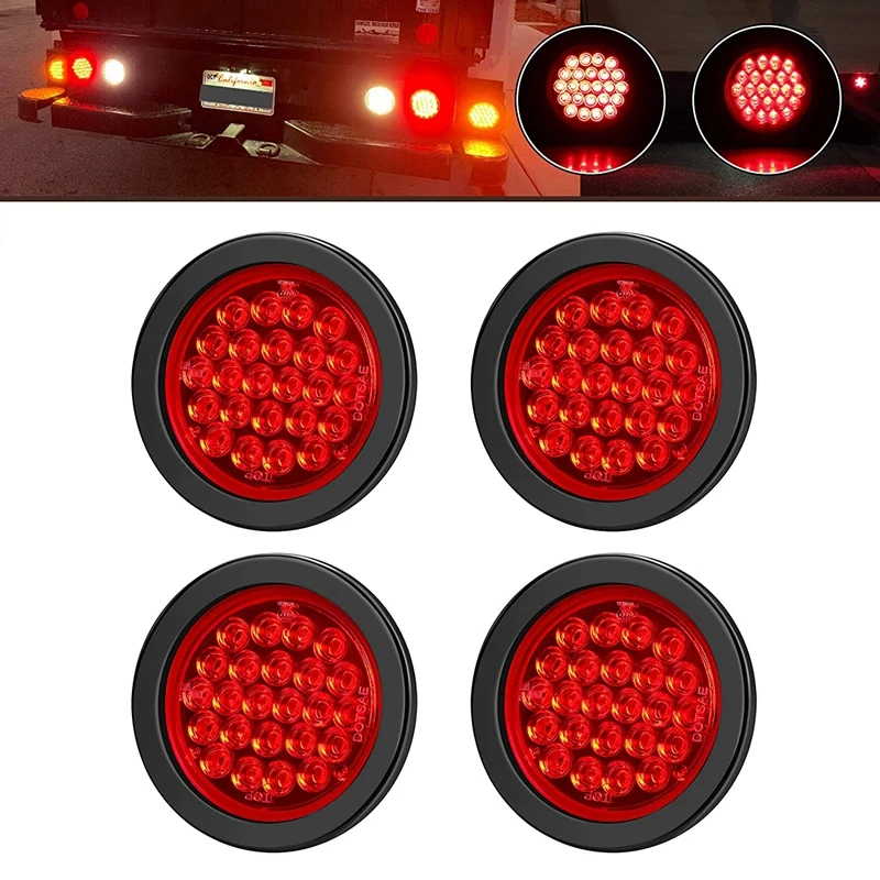 

4 Inch Round Trailer Tail Lights 24LED Stop Turn Tail Lights For Boat Truck RV Tractor Bus 4 Packs Amber
