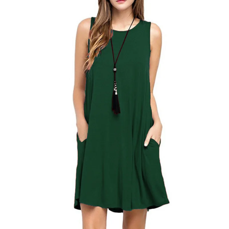 فستان نسائي صيفي كاجوال بدون أكمام تي شيرت فساتين الشاطئ التستر عادي مطوي جيوب تانك فستان عطلة نمط فستان نسائي صيفي كاجوال بدون أكمام تي شيرت فساتين الشاطئ التستر عادي مطوي جيوب تانك فستان عطلة نمط