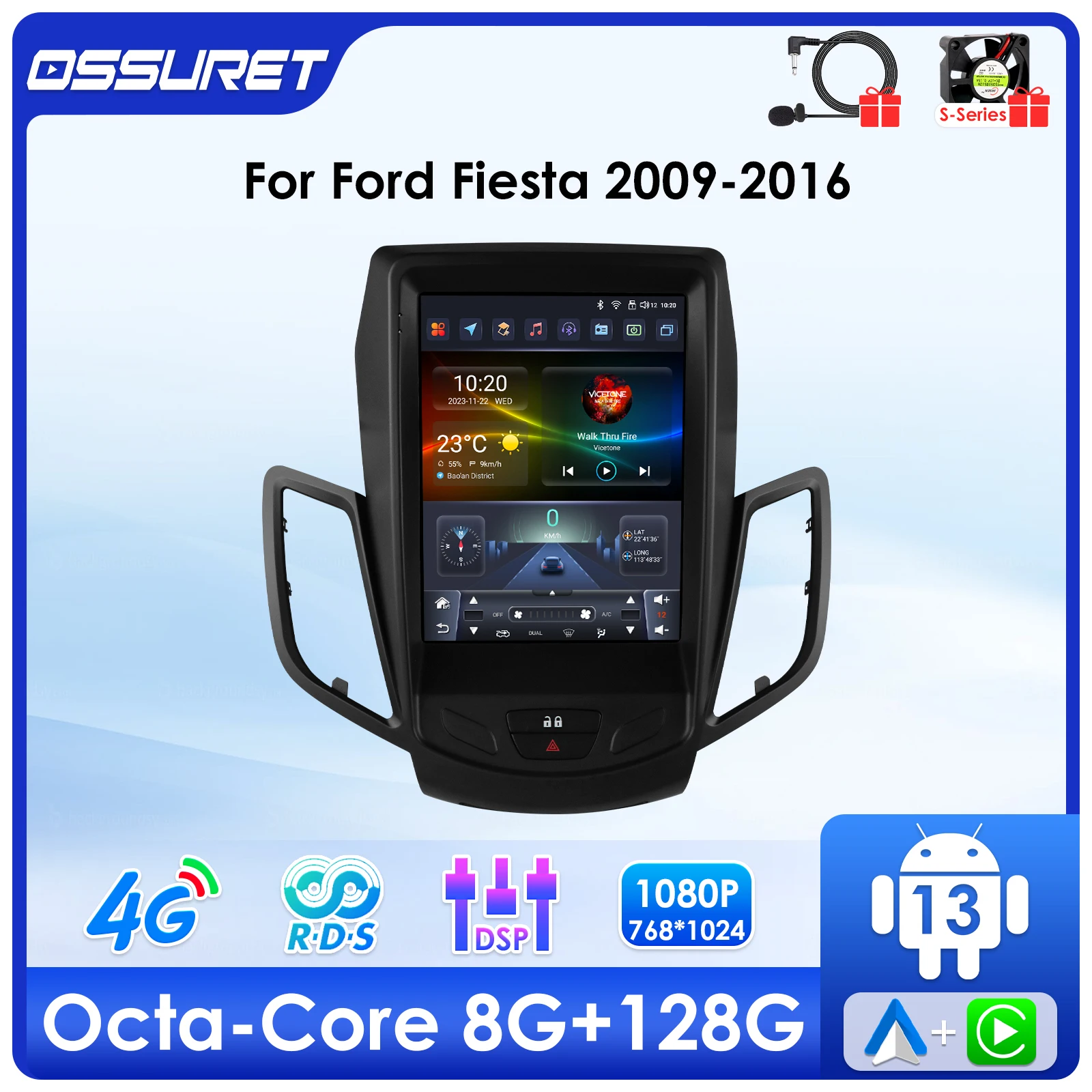 

9.7"7862 Android 13 Autoradio For Ford Fiesta 2009-2014 2015 2016 Multimedia player 4G WIFI Carplay GPS navi Stereo 2DIN Screen