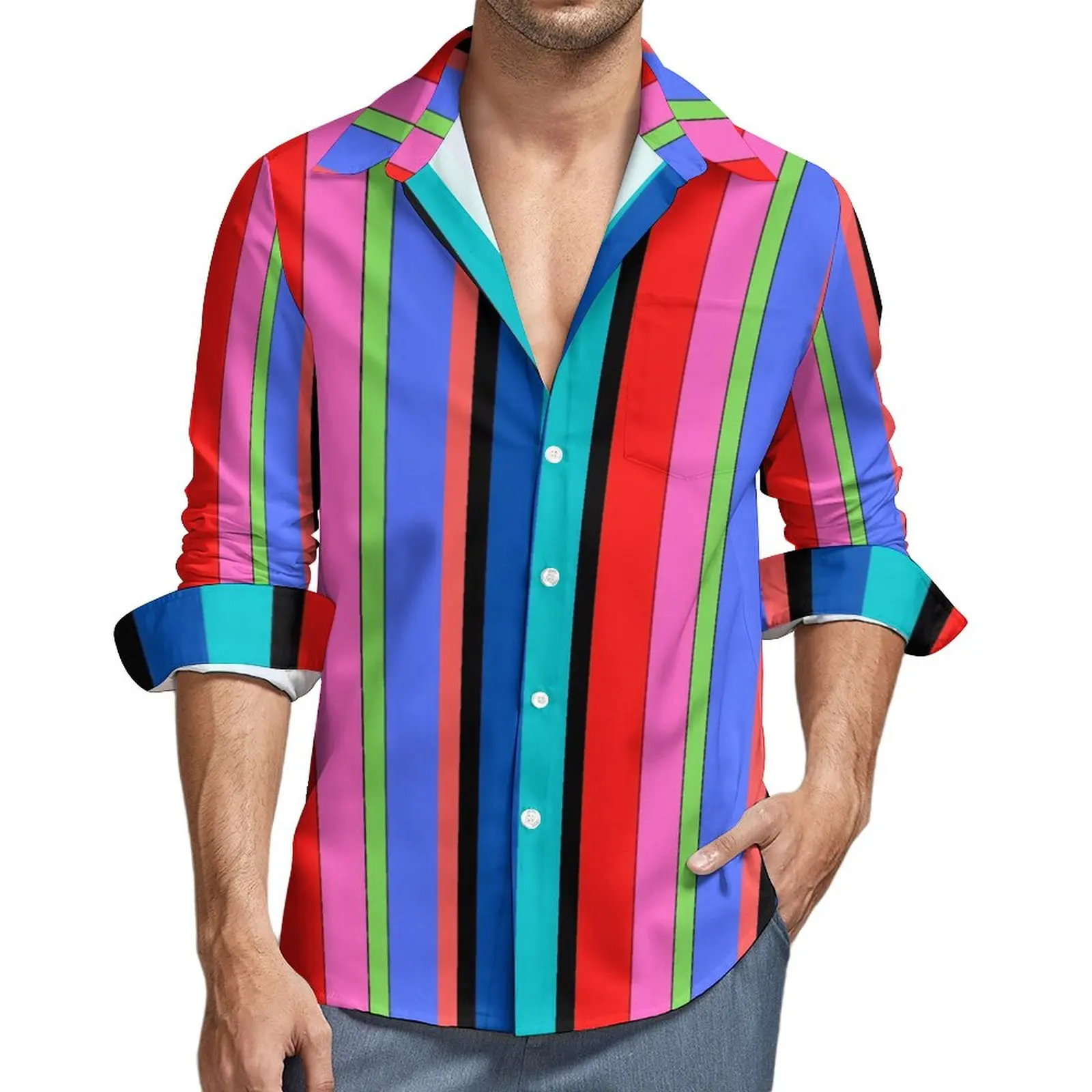 Colorblock Print Shirt Man Rainbow Pinstripe Casual Shirts Autumn Streetwear Graphic Blouses Long Sleeve Trending Oversized Tops
Colorblock Print Shirt Man Rainbow Pinstripe Casual Shirts Autumn Streetwear Graphic Blouses Long Sleeve Trending Oversized Tops