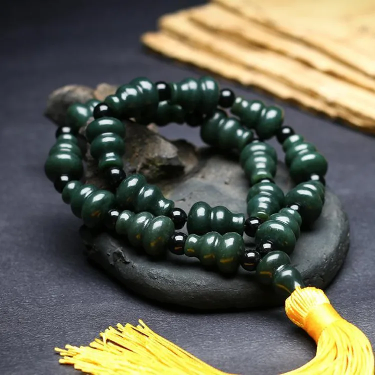 Natural Green Jade 18 Bead Bracelet Men Women Amulet Genuine Hetian Jades Nephrite Gourd Beads 18 Rosary Tassel Bracelets Bangle
Natural Green Jade 18 Bead Bracelet Men Women Amulet Genuine Hetian Jades Nephrite Gourd Beads 18 Rosary Tassel Bracelets Bangle