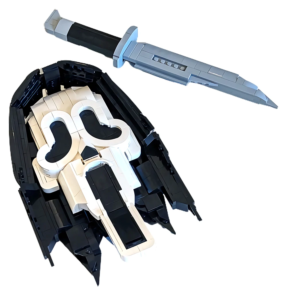 

Gobricks MOC Screams Movie Black Mask Building Block Model Ghostface Knife Creativity Brick Scary Face Toys Kids Halloween Gifts