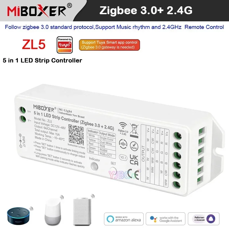 

Miboxer 2,4G Zigbee 3,0, двойной белый/RGB/RGBW/RGBCCT 5 в 1, контроллер светодиодной ленты ZL5 CCT, Одноцветный Флюоресцентный Диммер 12 в 24 В