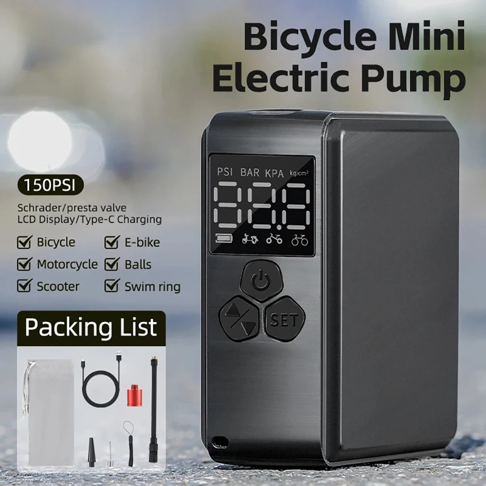 

Electric Mini Tire Inflator Portable Air Compressor 150PSI Max Air Pressure With Pressure Gauge Cube Floor Pumps For Bicycle