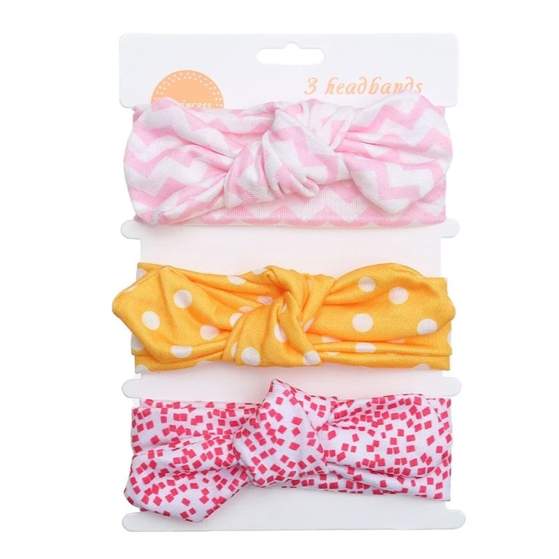 

N80C Infant Headband Newborn Headdress Baby Bow Headband Elastic Printed Hairwrap for Infant Baby Photo Props Headwear 3PCS