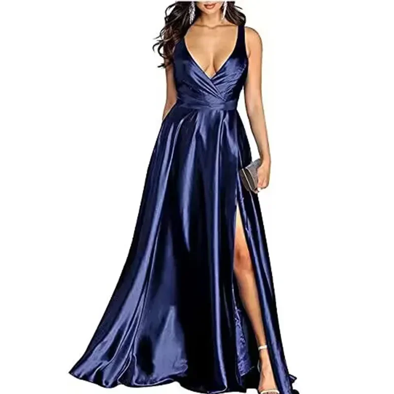 Luxury Sleeveless Silk Formal Evening Dress Sexy Deep V-neck Homecoming Party Gown Popular High Slit Prom Dresses A-line Vestido
Luxury Sleeveless Silk Formal Evening Dress Sexy Deep V-neck Homecoming Party Gown Popular High Slit Prom Dresses A-line Vestido