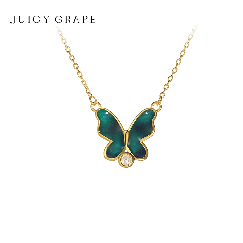 

JUICY GRAPE Temperature-Sensitive Enamel Collarbone Necklace Minimalist and Versatile Dreamy Butterfly Pendant for Women Perfect