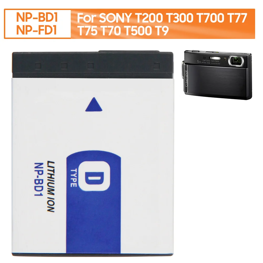 

Replacement Camera Battery NP-BD1 NP-FD1 For SONY DSC-T2 TX1 T200 T300 T700 T77 T75 T70 T500 T900 T90 Digital Camera 2.4Wh