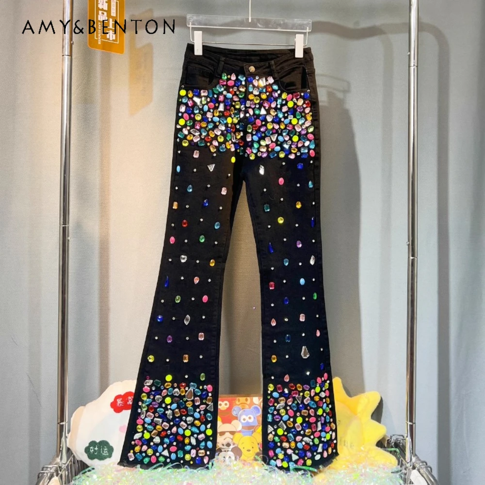 Джинсы в Европейском стиле, Осень-зима, новинка, тяжелые бриллиантовые шипованные вручную бусинами, обтягивающие эластичные джинсы скинни с высокой талией 
Джинсы в Европейском стиле, Осень-зима, новинка, тяжелые бриллиантовые шипованные вручную бусинами, обтягивающие эластичные джинсы скинни с высокой талией