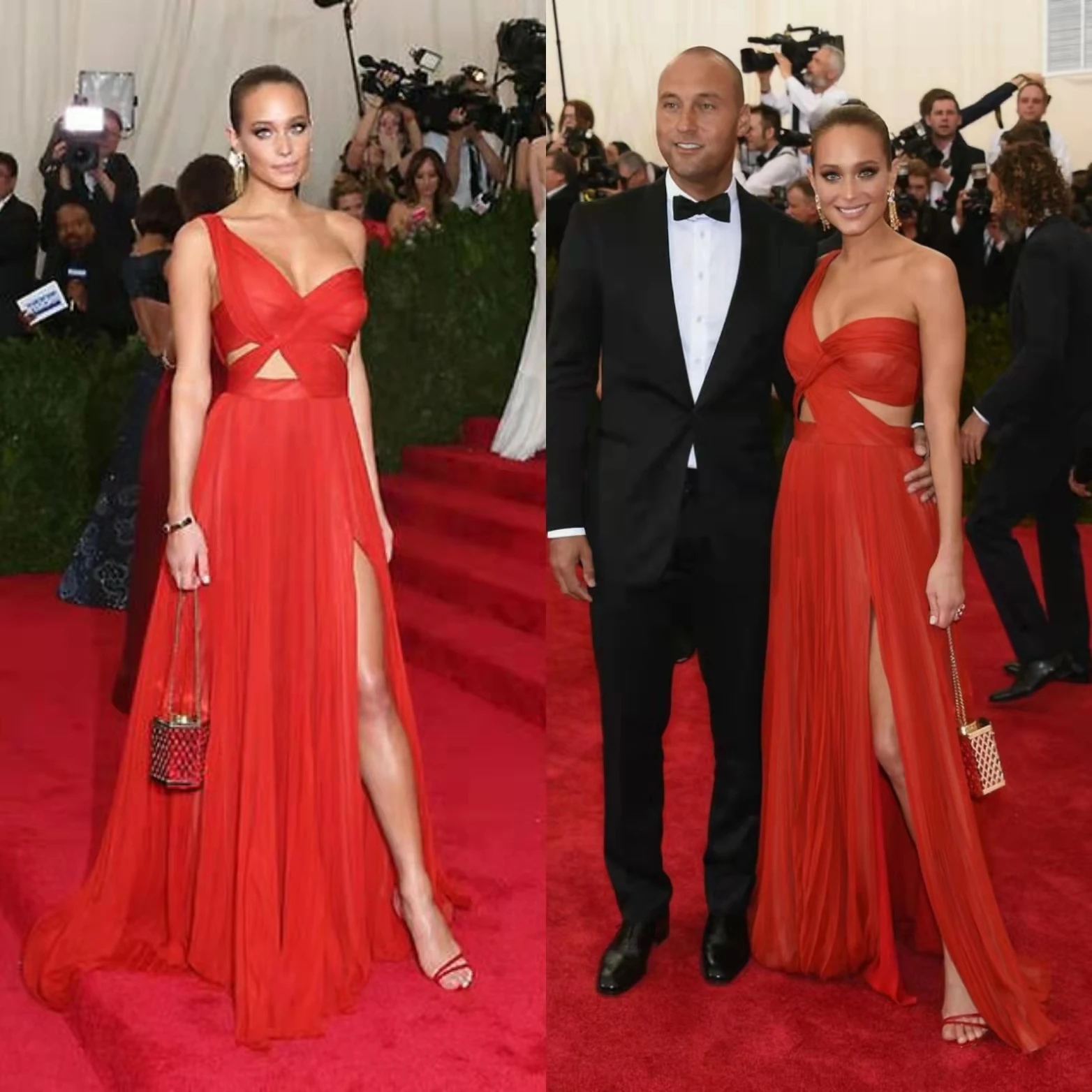 Sexy Long Red Chiffon Celebrity Dresses A-Line High Slit Prom Dress Pleated Floor Length Formal Dress for Women 
Sexy Long Red Chiffon Celebrity Dresses A-Line High Slit Prom Dress Pleated Floor Length Formal Dress for Women