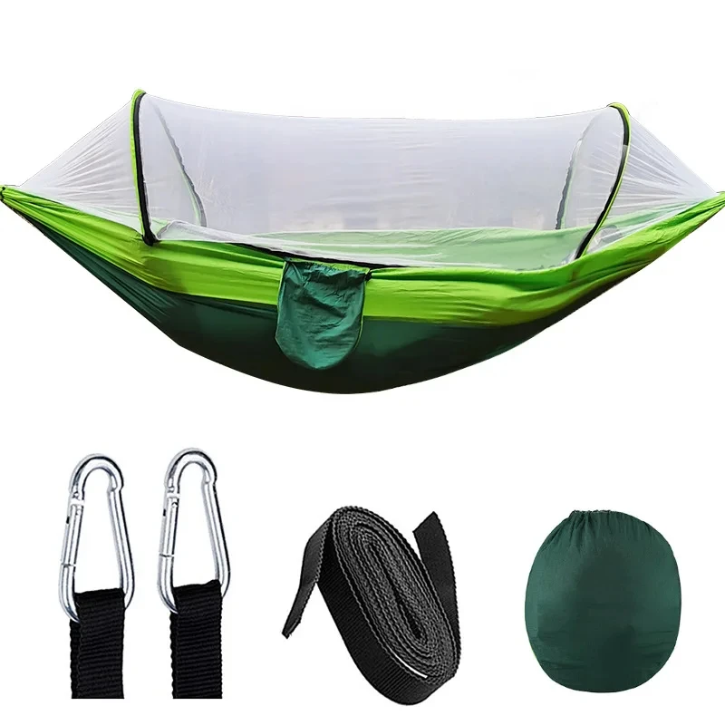 

260x140cm Automatic Quick-opening Mosquito Net Hammock Outdoor Camping Pole Hammock swing Anti-rollover Nylon Rocking Chair