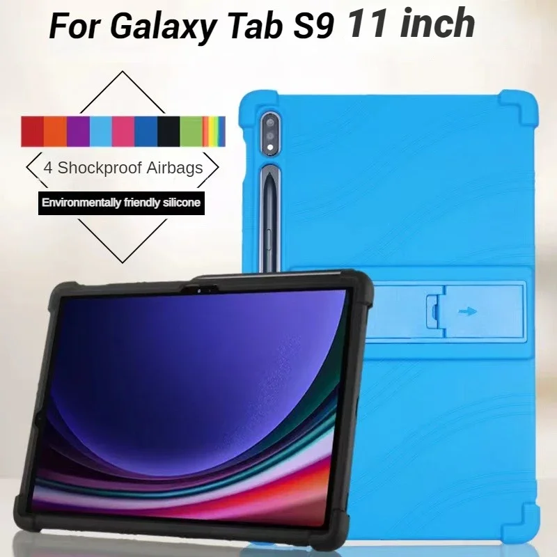 

Case Cover For Samsung Galaxy Tab S9 11 SM-X710 SM-X716B SM-X718U Soft Silicone Kickstand Funda with 4 Shockproof Airbags