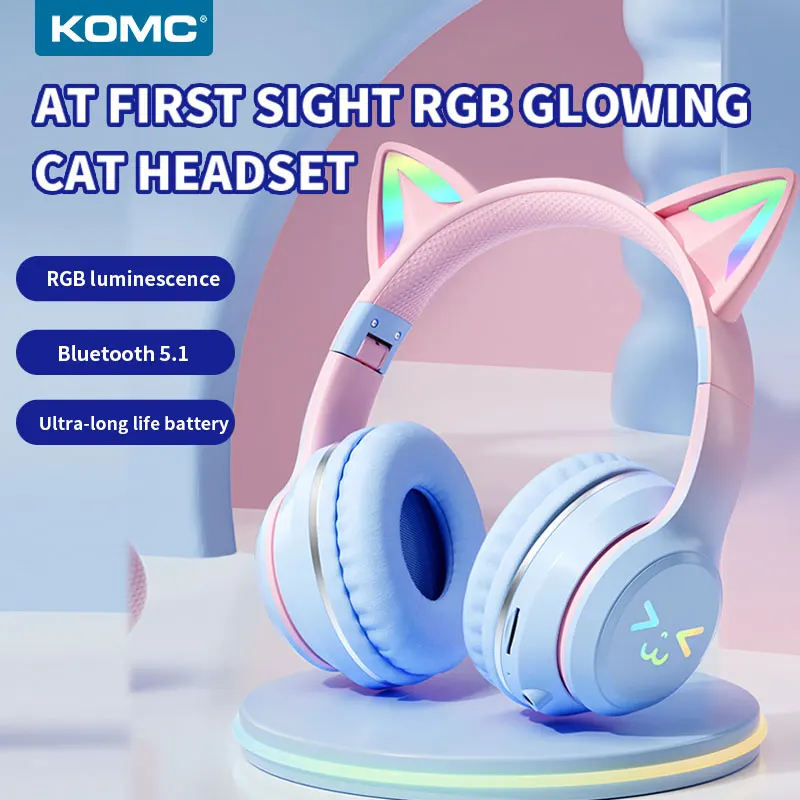 

Gradient Color Wireless Headphones Bluetooth Headsets With Mic Foldable HIFI Gaming Supports TF Card Noise Cancel Earphone