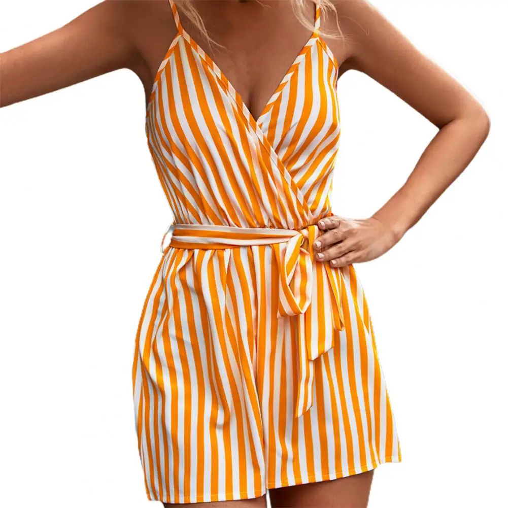 

2024 New Summer Sexy V-Neck Jumpsuit For Women Casual Stripe Sleeveless Loose Romper Shorts Beach Playsuit Female Outfit