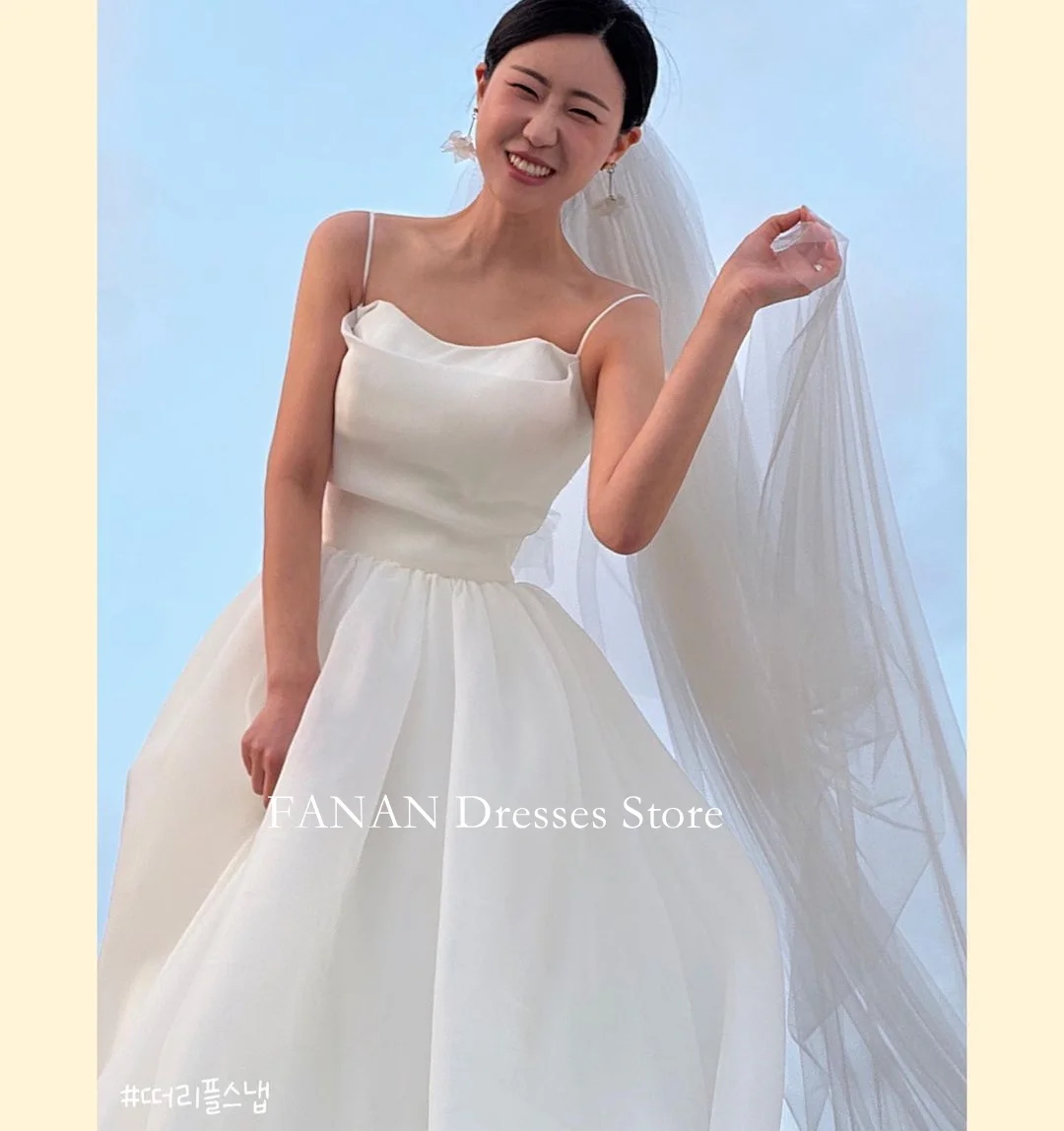 

FANAN Spaghetti Straps Korea Ivory Simple Wedding Dresses 웨딩드레스 Organza Sleeveless Custom Made Pretty Bride Gowns Plus Size