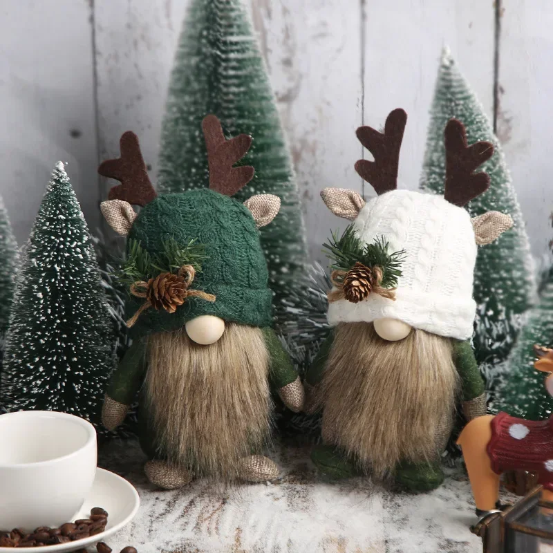 

Cute Deer Horn Knitted Doll Window Decoration Festival Forest Faceless Elderly Table Decoration Christmas Ornaments Navidad Gift