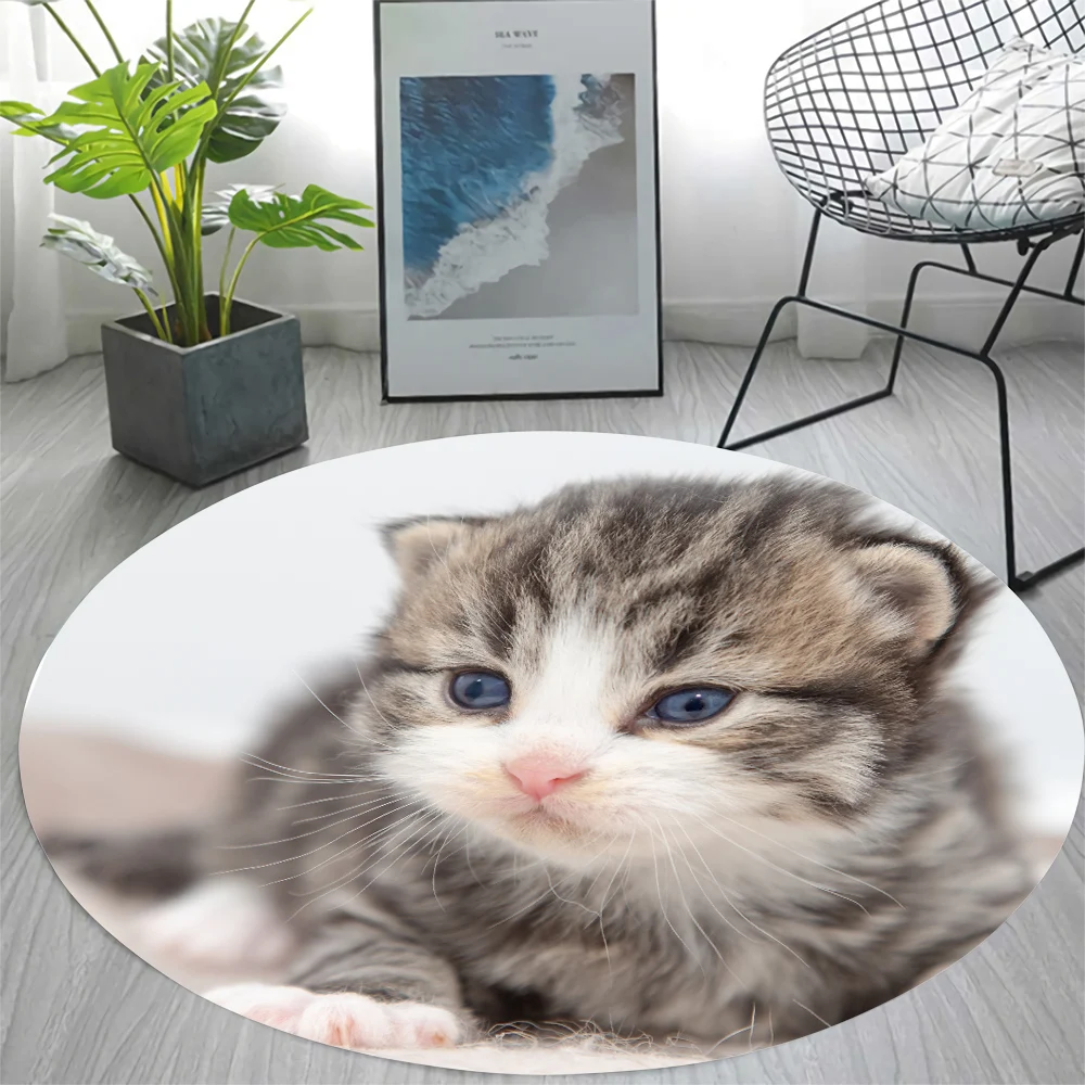 

CLOOCL Flannel Round Carpets Cute Short Hair Cat 3D Print Round Area Rugs for Living Room Bedroom Non-slip Floor Mat Hand Wash