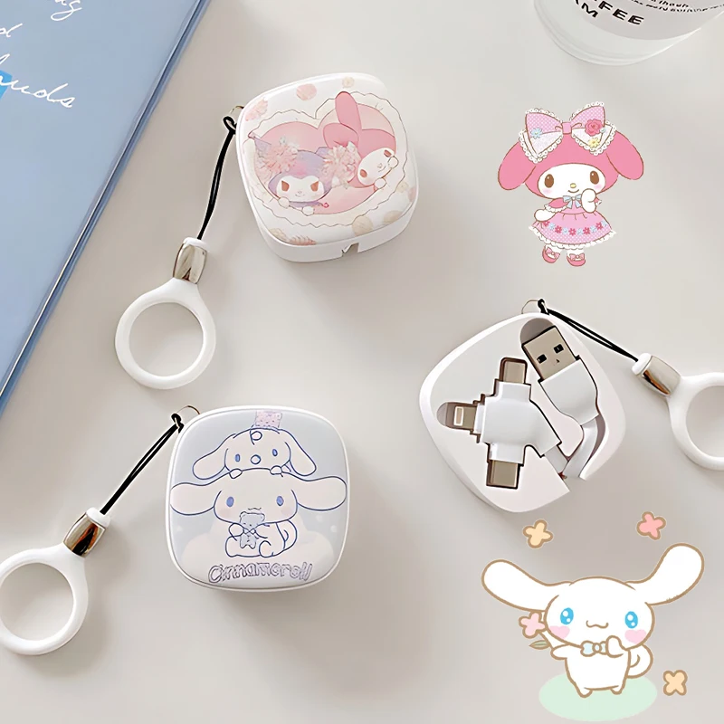 

Sanrio Kuromi Cinnamoroll Three-In-One Data Line Lightning Type-C Kawaii Hello Kittys Y2K Cute Stretchable Charging Cable Gifts