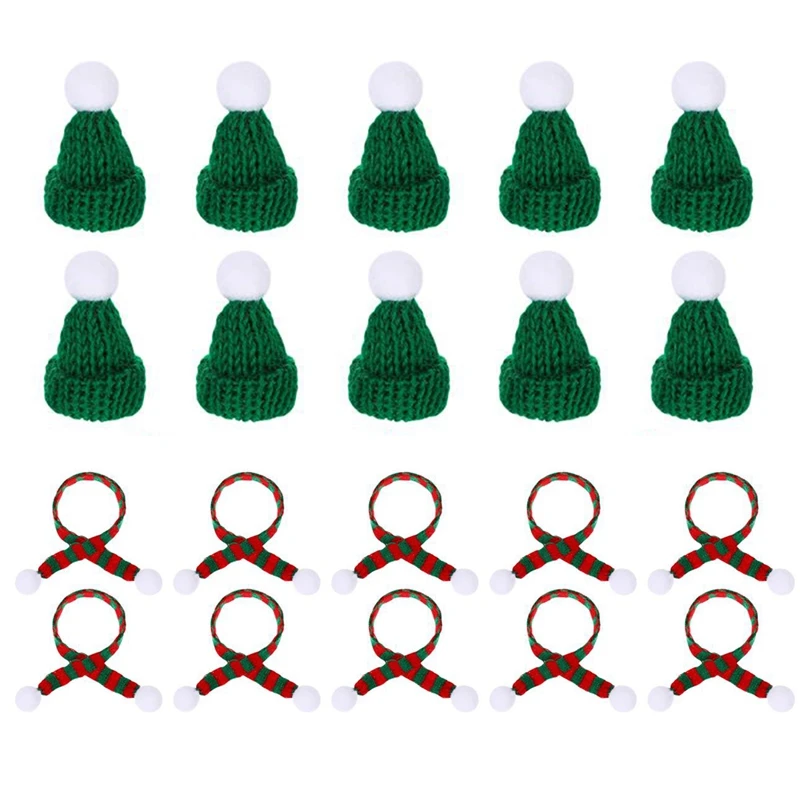 

20Pcs For MINI Santa Hats Christmas Scarf Tiny Hats Scarves Crafts For MINI Wool Cap Small Scarf Wine Bottle Decors Doll Decor