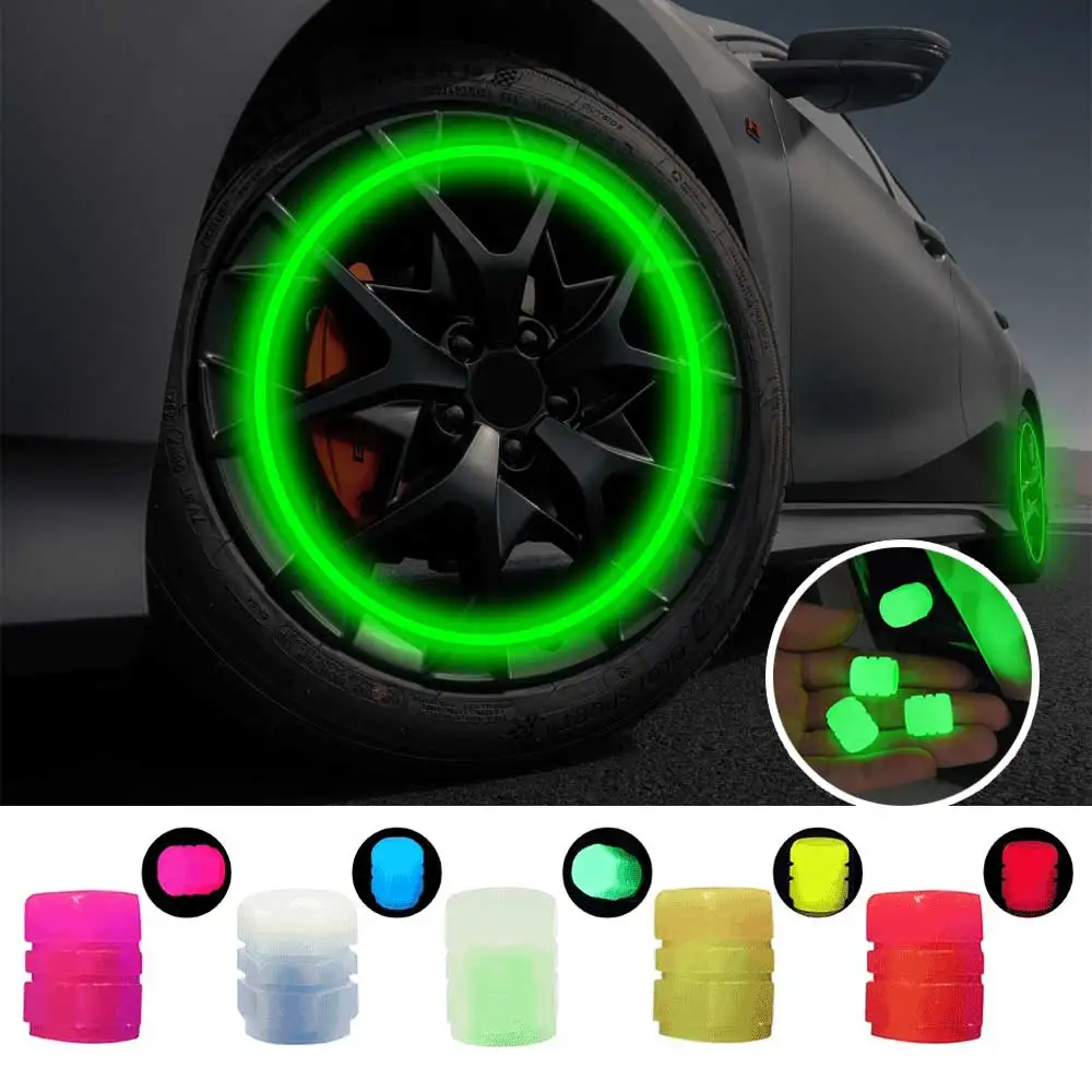 

4Pcs Luminous Valve Caps Fluorescent Green Blue Night Glowing Car Motorcycle Bicycle Wheel Styling Tyre Hub Luminous Cap Decor