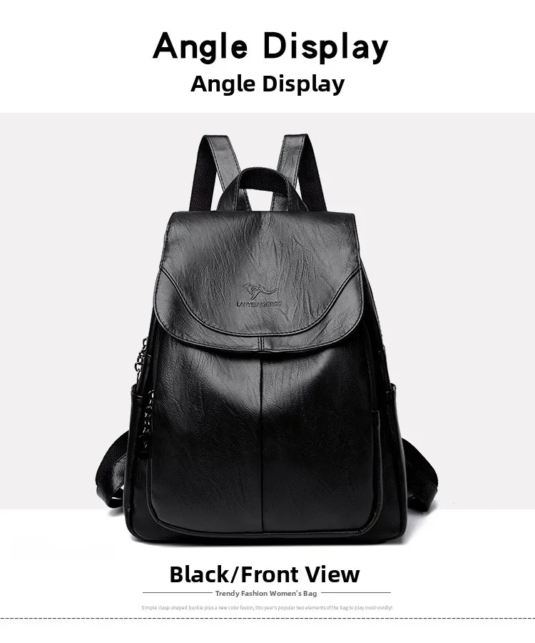 Women's Large Capacity Soft Leather Backpack Fashionable Versatile Travel Bag Urban Minimalist Style PU Material Zipper Opening Women's Large Capacity Soft Leather Backpack Fashionable Versatile Travel Bag Urban Minimalist Style PU Material Zipper Opening