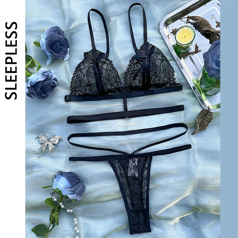 

Sexy Lace Underwear Black Transparent Bra Brief Sets Ultra Thin Bras Erotic Lingerie Hollow Bandage Bikini Intimate Lingerie Set