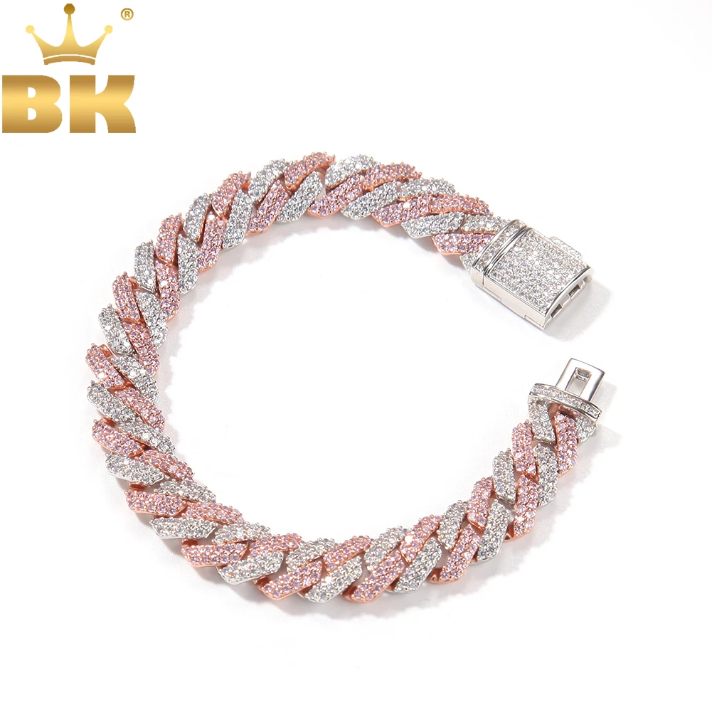 

TBTK 10mm Cuban Link Choker Micro Paved Two-Tone Cubic Zirconia White Pink Prong Bracelet Necklace Hiphop Jewelry