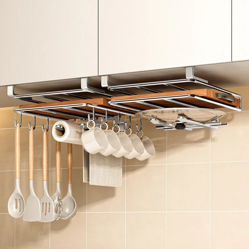 

Hooks Rack Cabinet Rags Steel With Cutting Kitchen Storage Under Cupboard Covers Hanger Board Pot Hanging Paper Towel Stainless