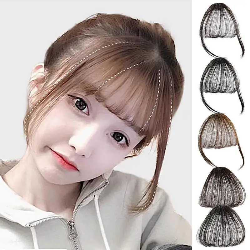 

100% Human Hair Bangs Natural Brown Wispy Bang Hair Clip in Bangs Fringe with Temples Hairpiece for Women Clip on Air Bang 4.5in