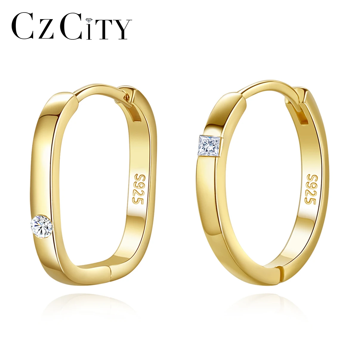 

CZCITY Genuine 925 Sterling Silver Classic Round Circle Round Square Clear CZ Hoop Earrings for Women Wedding Engagement Jewelry