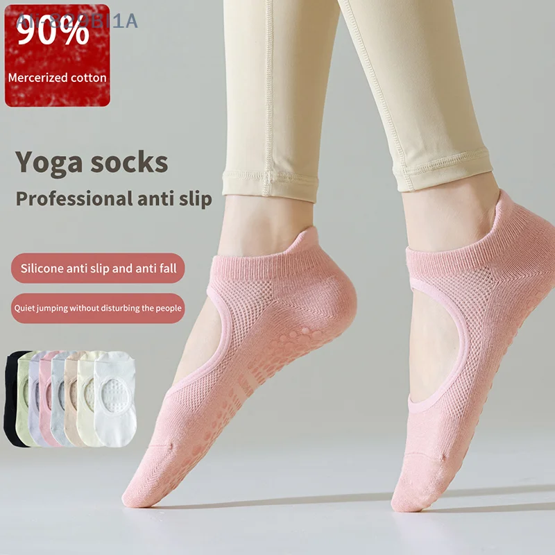 

1Pair Women Pilates Socks Backless Anti-Slip Breathable Yoga Socks Ankle Ladies Ballet Dance Sports Socks For Fitness Gym