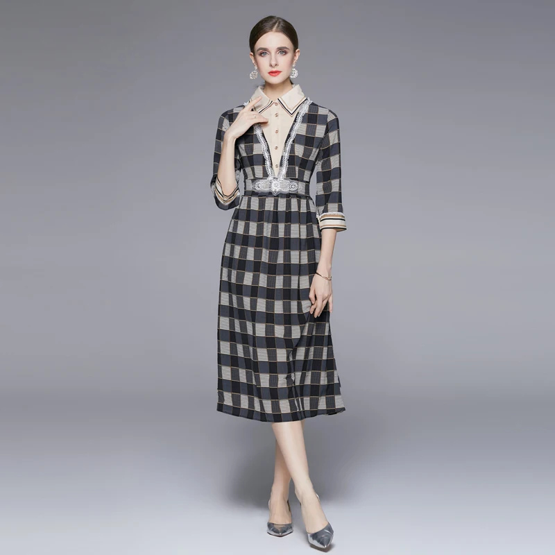 Runway Designer 2022 Autumn Women Plaid Vintage Turn Down Collar Single Breasted Three Quarter Sleeve Bodycon Casual Party Dress
Runway Designer 2022 Autumn Women Plaid Vintage Turn Down Collar Single Breasted Three Quarter Sleeve Bodycon Casual Party Dress