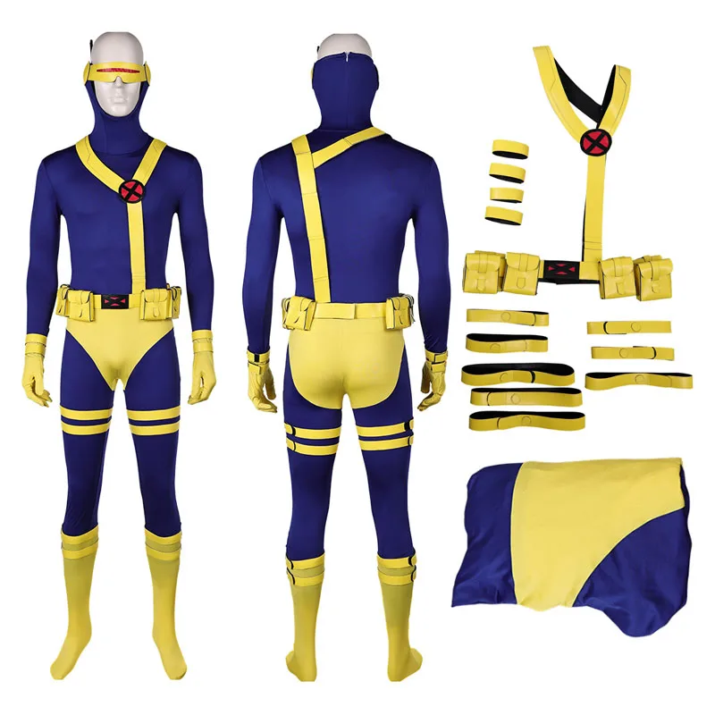 

Scott Summers Cosplay X 97 Super Villain Costume Fantasia Disguise Adult Men Jumpsuit Zentai Suit Roleplay Outfit Halloween Suit