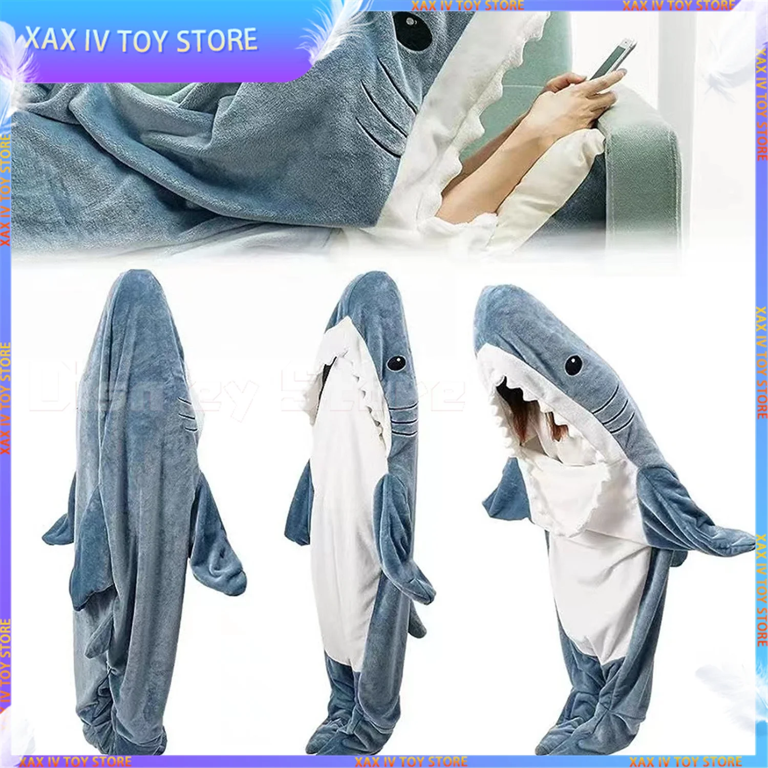 

Cartoon Kawaii Shark Blanket Wearable Pajamas High Quality Flannel Office Nap Shark Sleeping Bag Adults Children Portable Gift